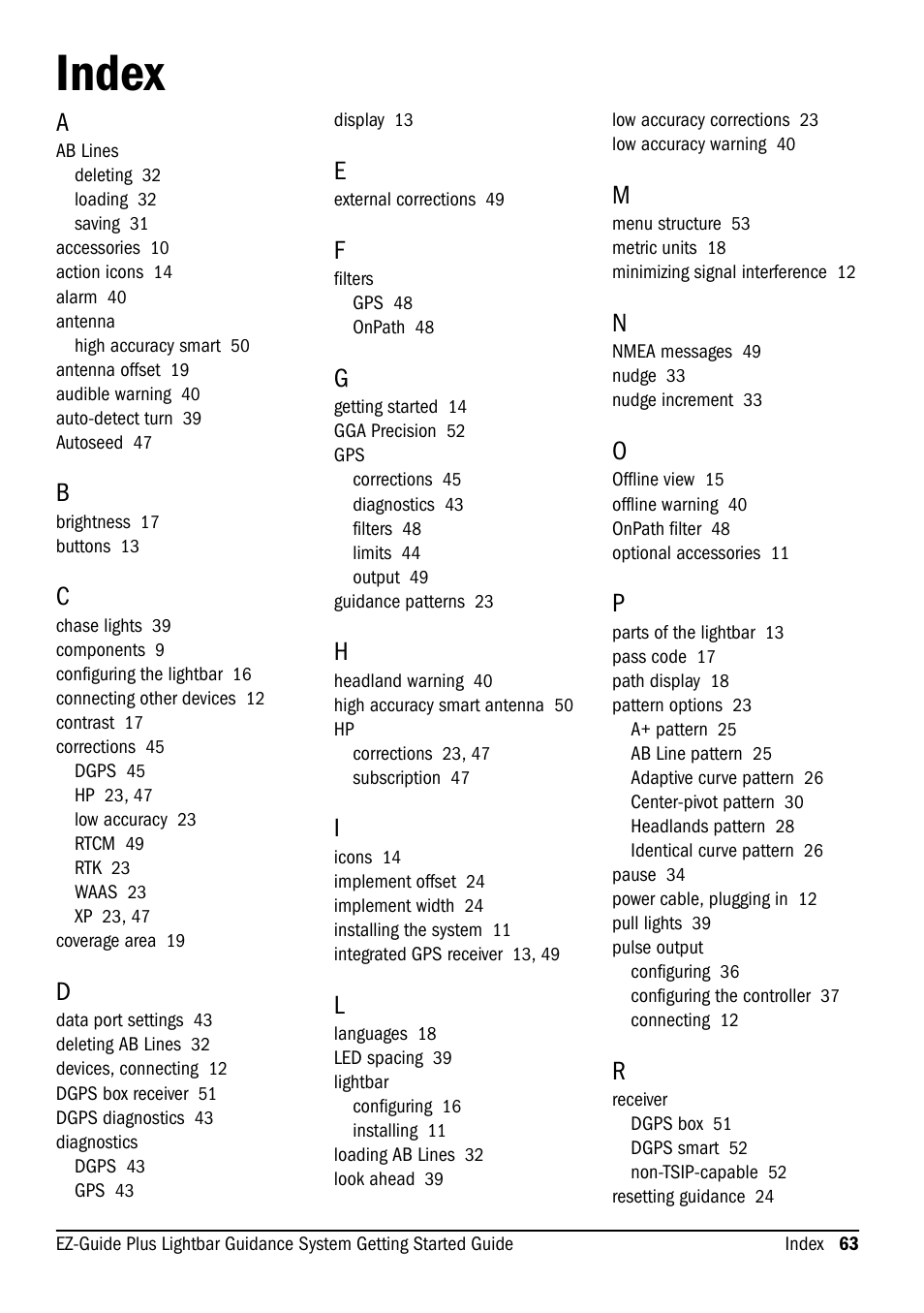 Index | Ag Leader EZ-Guide Plus Getting Started Guide User Manual | Page 65 / 68