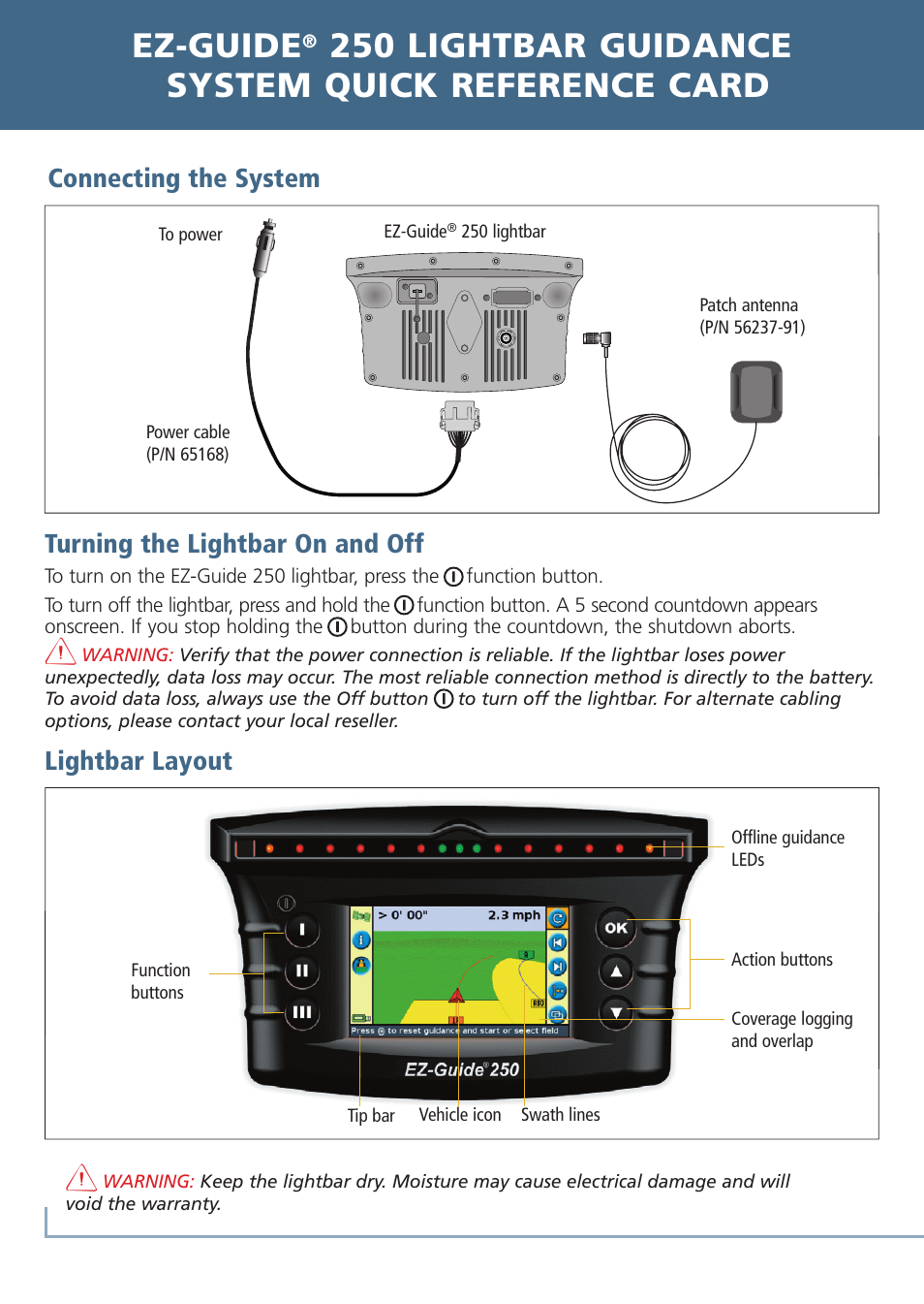 Ag Leader EZ-Guide 250 Quick Reference Guide User Manual | 6 pages
