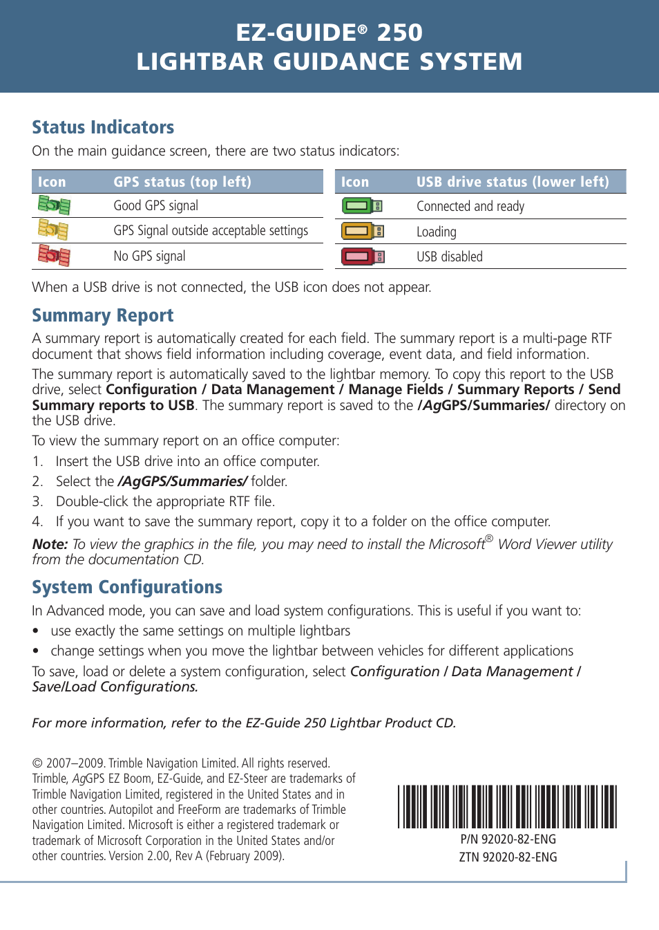 Ez-guide, 250 lightbar guidance system ez-guide, 250 lightbar guidance system quick reference card | Ag Leader EZ-Guide 250 Quick Reference Guide User Manual | Page 6 / 6