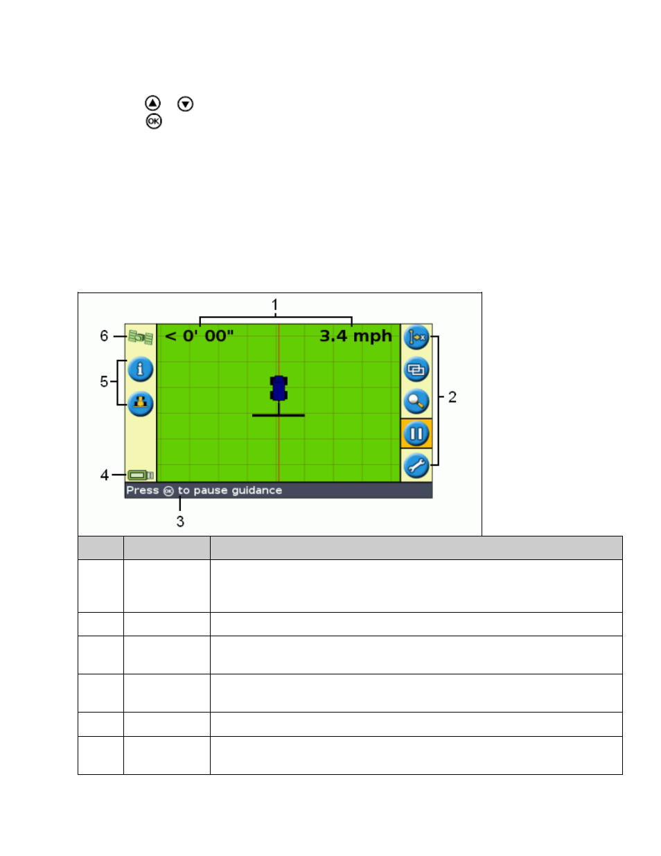 Items on the main guidance screen | Ag Leader EZ-Guide 250 Getting Started Guide User Manual | Page 17 / 83