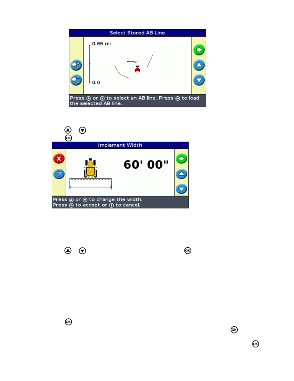 Set up the implement, Select the line to load, Set up the implement (if necessary) | Ag Leader EZ-Guide 250 Getting Started Guide User Manual | Page 49 / 83