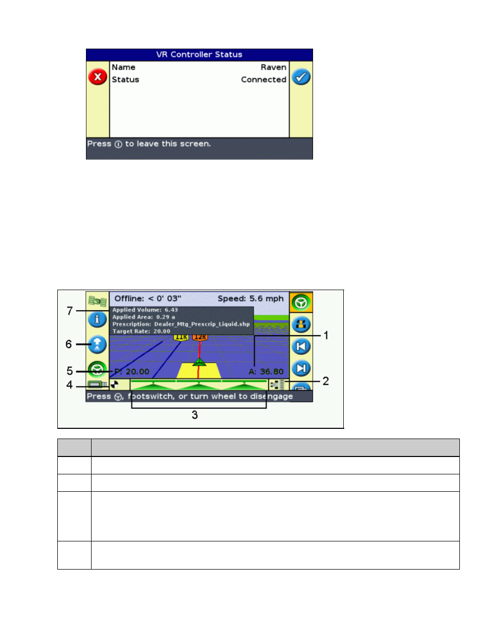 On-screen features with a raven controller, On−screen features with a raven controller | Ag Leader EZ-Guide 500 Variable Rate Getting Started Guide User Manual | Page 30 / 41