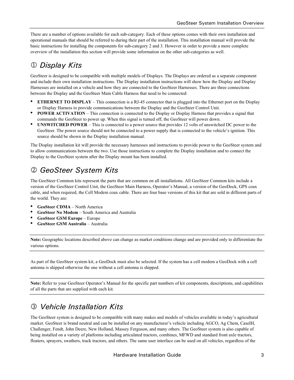 1display kits, 2geosteer system kits, 3vehicle installation kits | Ag Leader GeoSteer Installation Manual User Manual | Page 13 / 58