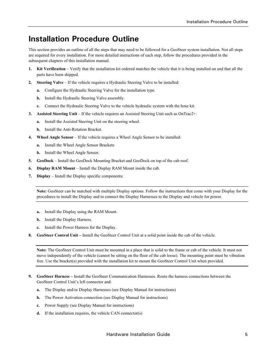 Installation procedure outline | Ag Leader GeoSteer Installation Manual User Manual | Page 15 / 58