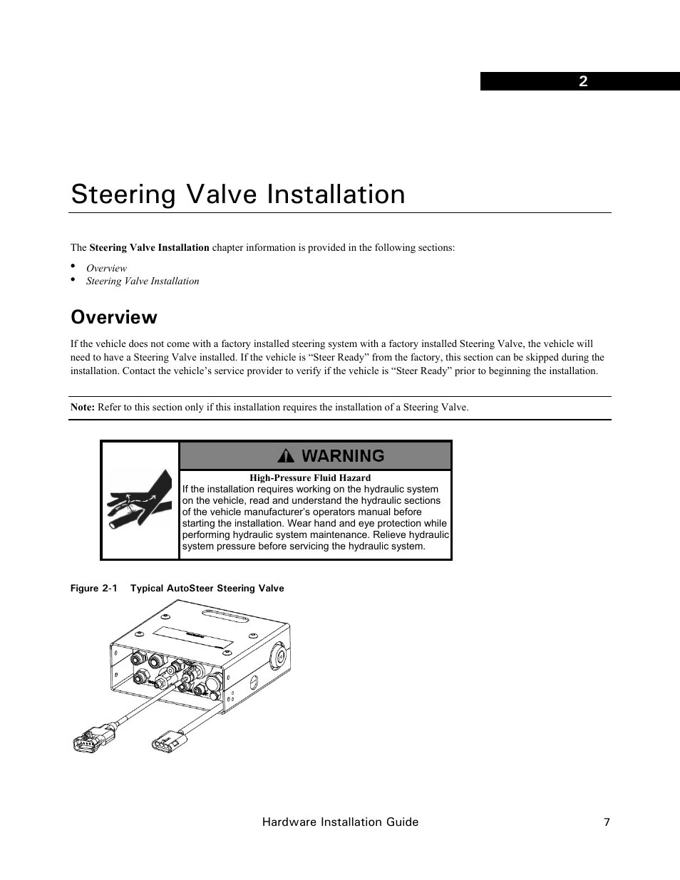 Steering valve installation, Overview | Ag Leader GeoSteer Installation Manual User Manual | Page 17 / 58