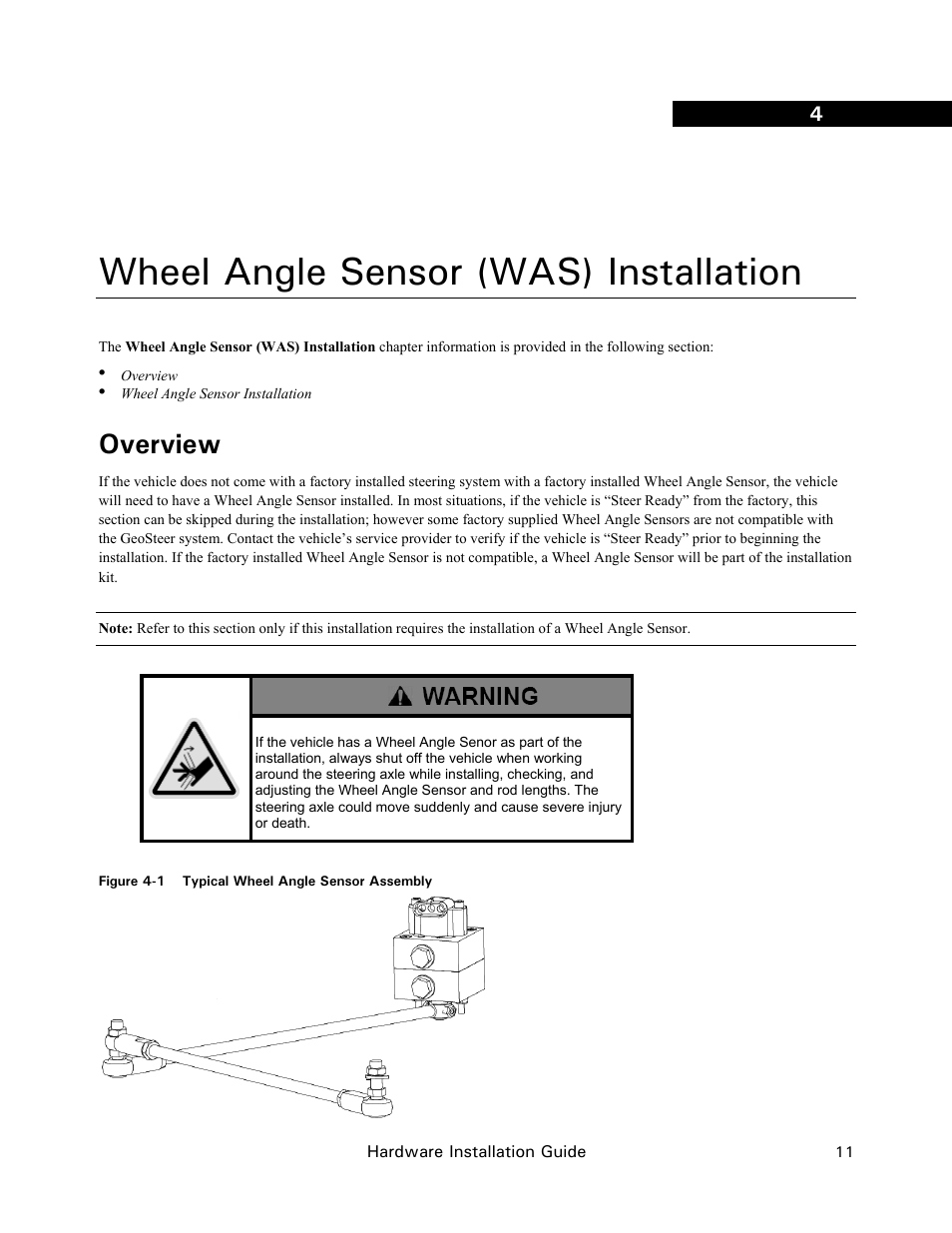 Wheel angle sensor (was) installation, Overview | Ag Leader GeoSteer Installation Manual User Manual | Page 21 / 58