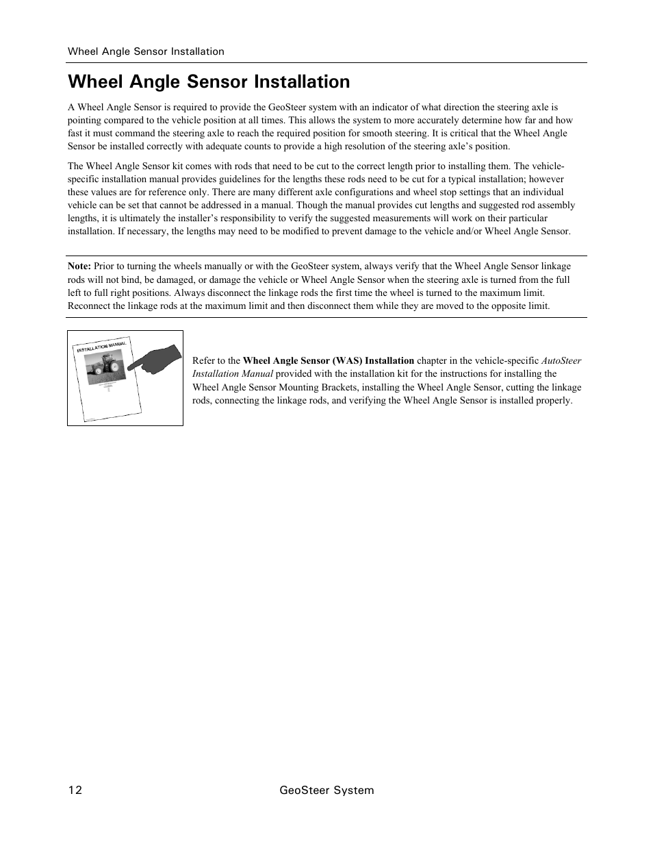 Wheel angle sensor installation | Ag Leader GeoSteer Installation Manual User Manual | Page 22 / 58