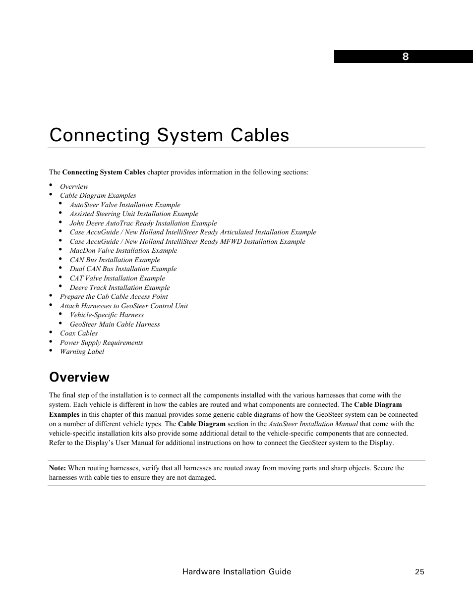 Connecting system cables, Overview | Ag Leader GeoSteer Installation Manual User Manual | Page 35 / 58