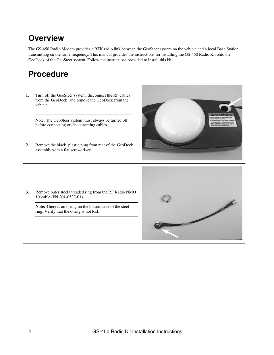Overview, Procedure | Ag Leader GeoSteer RTK 4xx MHz Installation Manual User Manual | Page 4 / 9