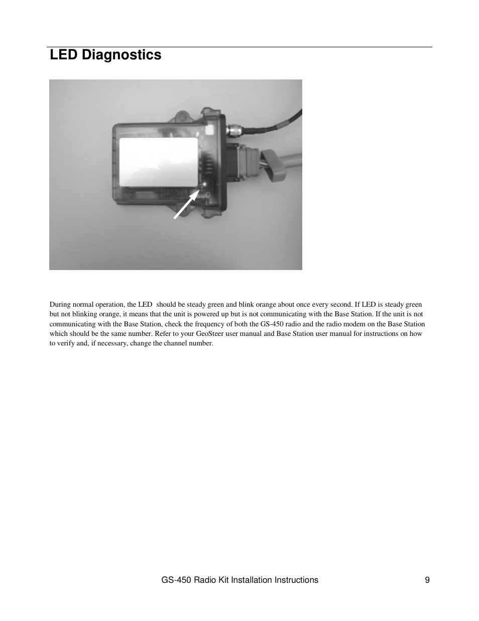 Led diagnostics | Ag Leader GeoSteer RTK 4xx MHz Installation Manual User Manual | Page 9 / 9