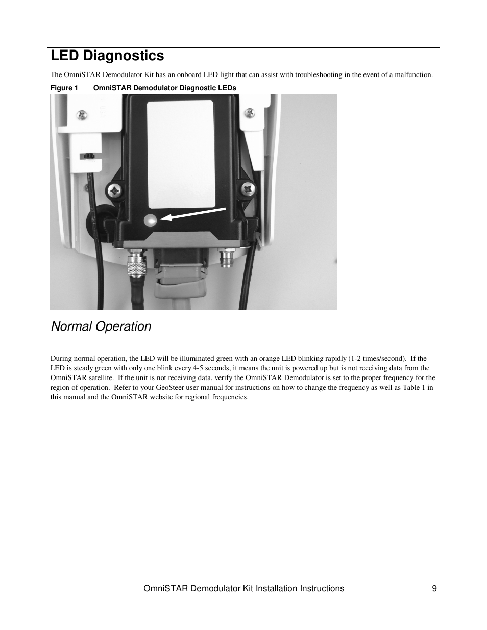 Led diagnostics, Normal operation | Ag Leader GeoSteer OmniSTAR Demodulator Installation Manual User Manual | Page 9 / 9