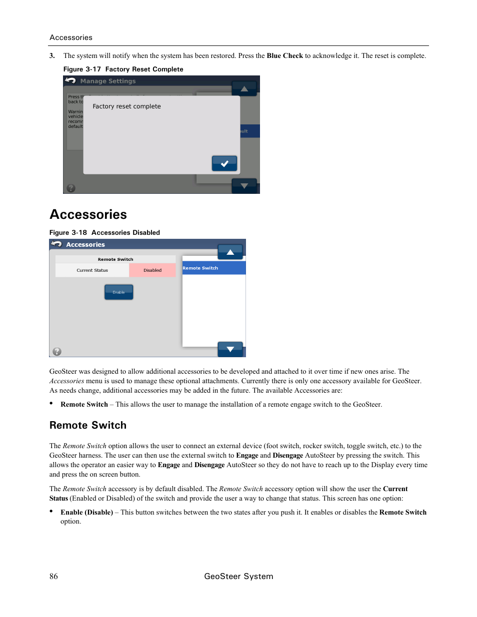 Accessories, Remote switch | Ag Leader GeoSteer Operation Manual User Manual | Page 100 / 157