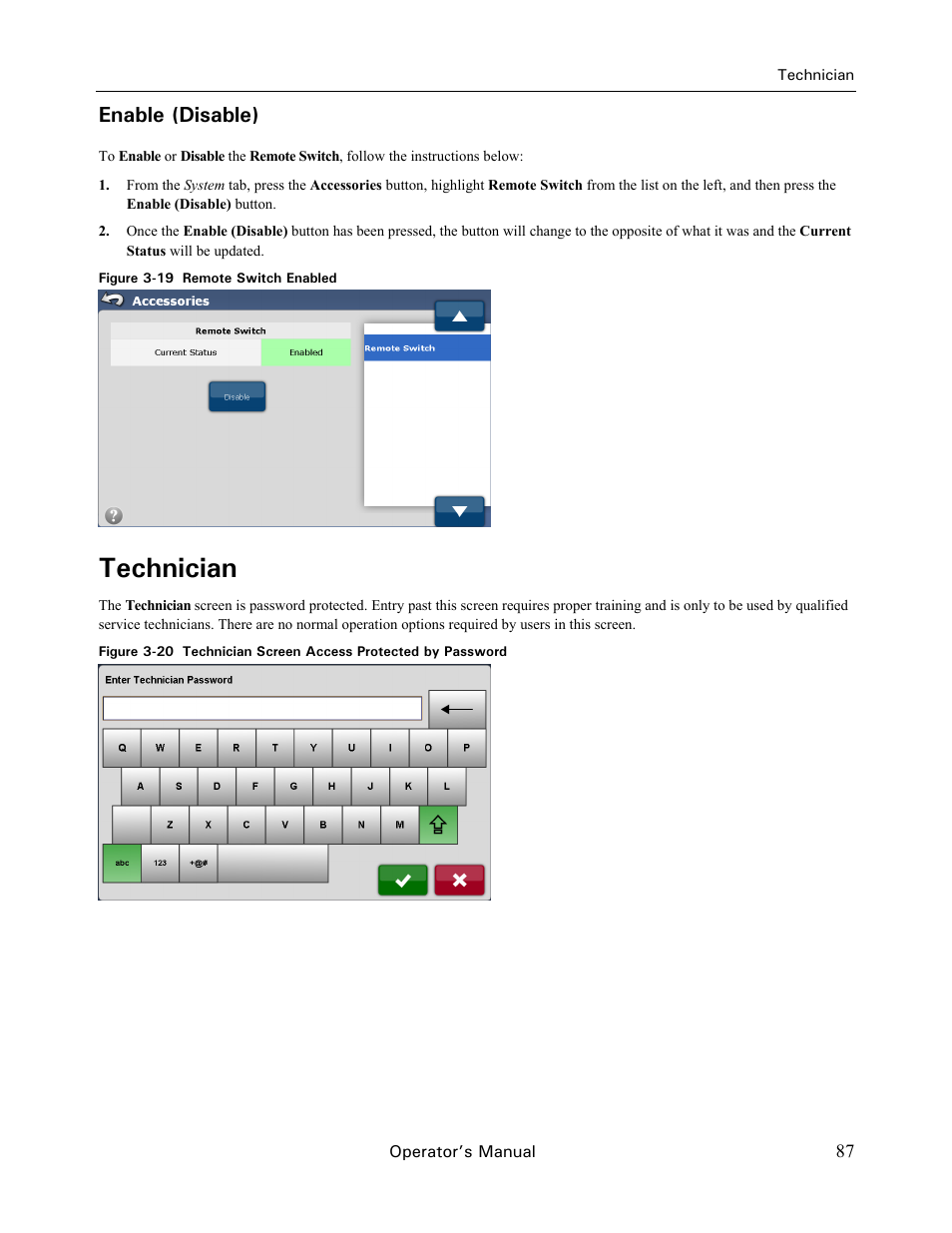 Technician, Enable (disable) | Ag Leader GeoSteer Operation Manual User Manual | Page 101 / 157