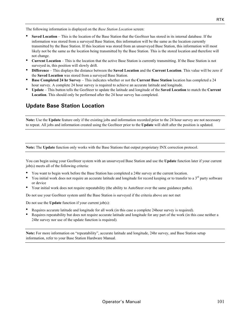 Update base station location | Ag Leader GeoSteer Operation Manual User Manual | Page 115 / 157