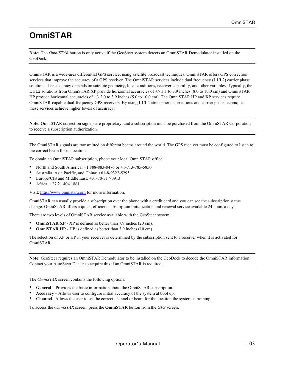 Omnistar | Ag Leader GeoSteer Operation Manual User Manual | Page 117 / 157
