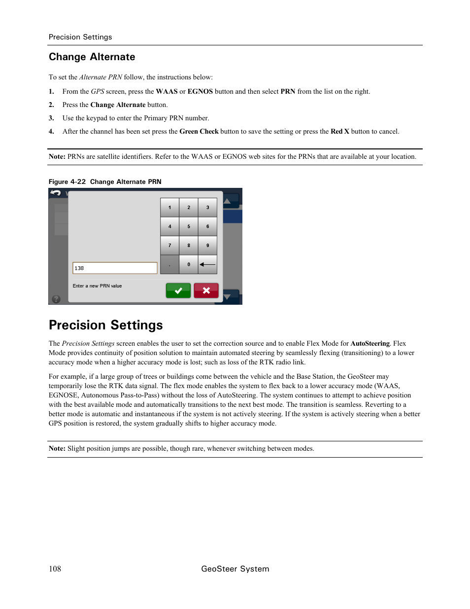 Precision settings, Change alternate | Ag Leader GeoSteer Operation Manual User Manual | Page 122 / 157