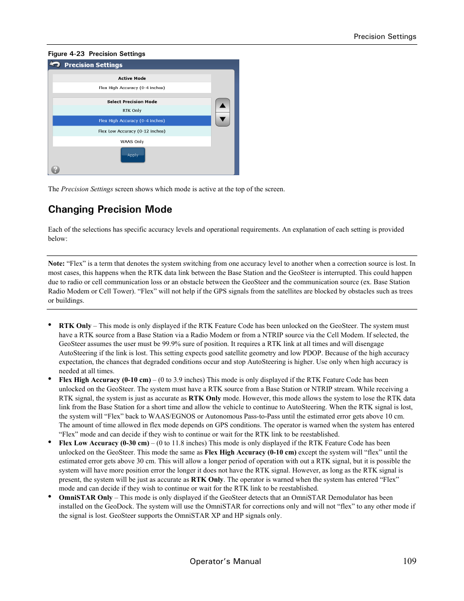 Changing precision mode | Ag Leader GeoSteer Operation Manual User Manual | Page 123 / 157