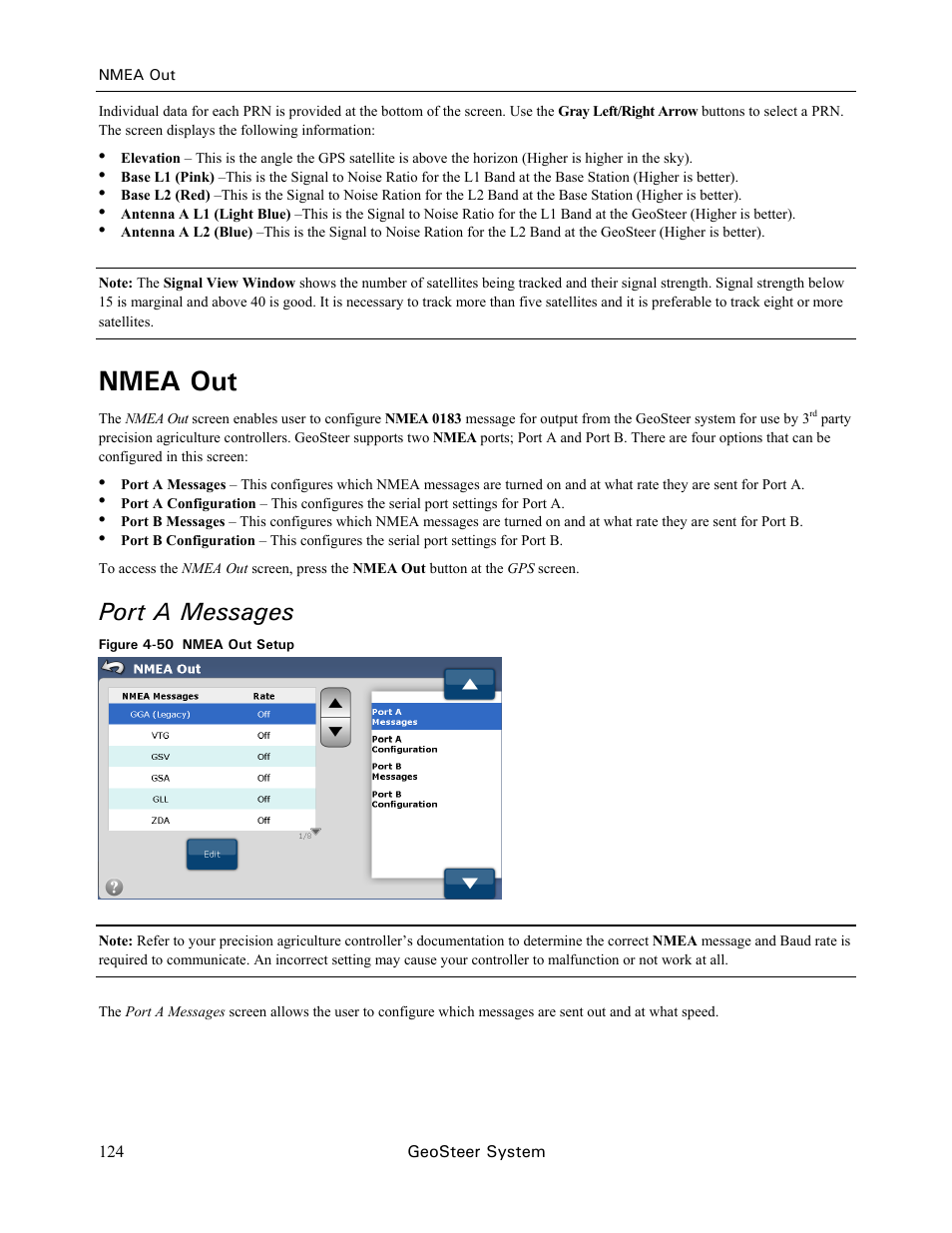 Nmea out, Port a messages | Ag Leader GeoSteer Operation Manual User Manual | Page 138 / 157
