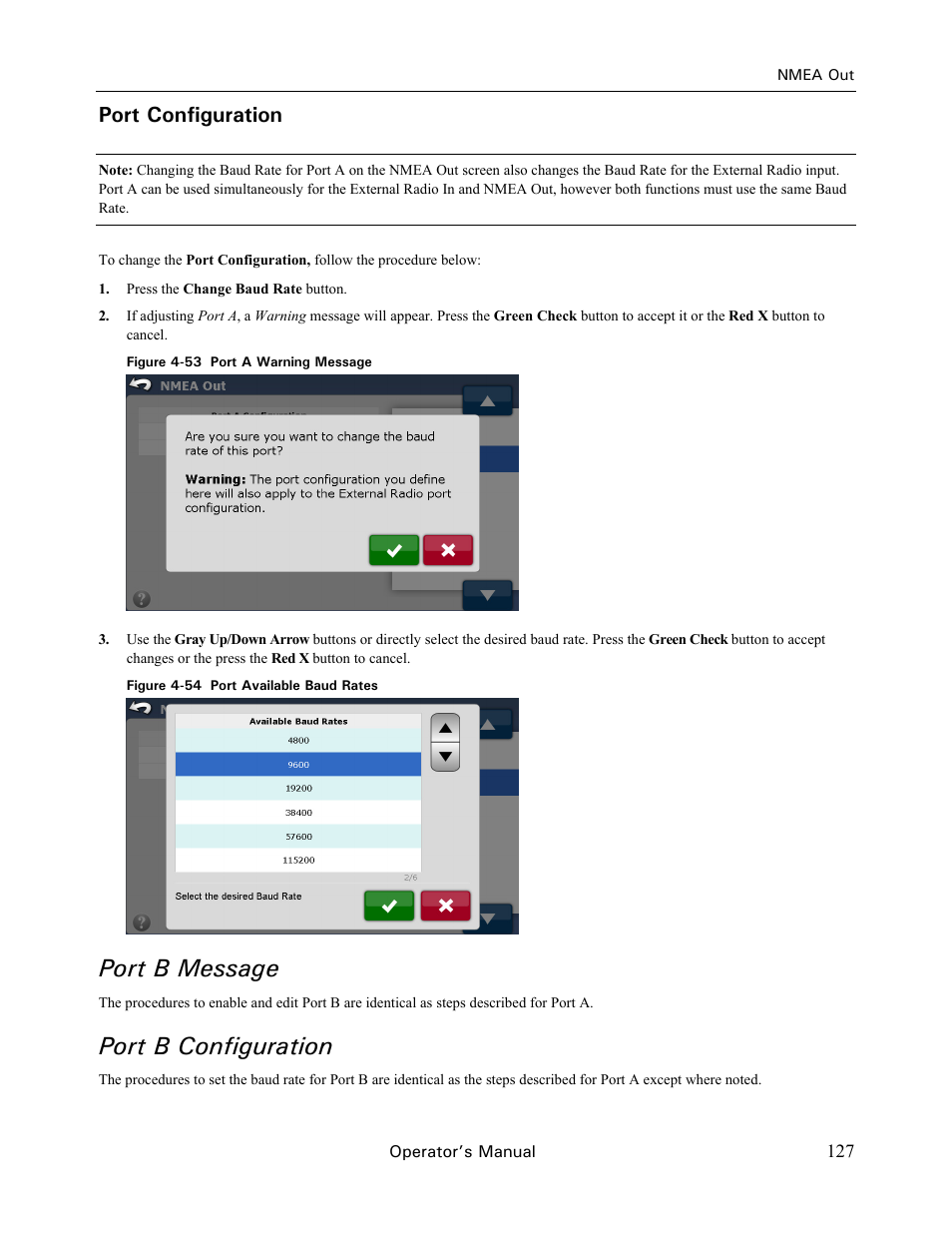Port b message, Port b configuration, Port configuration | Ag Leader GeoSteer Operation Manual User Manual | Page 141 / 157