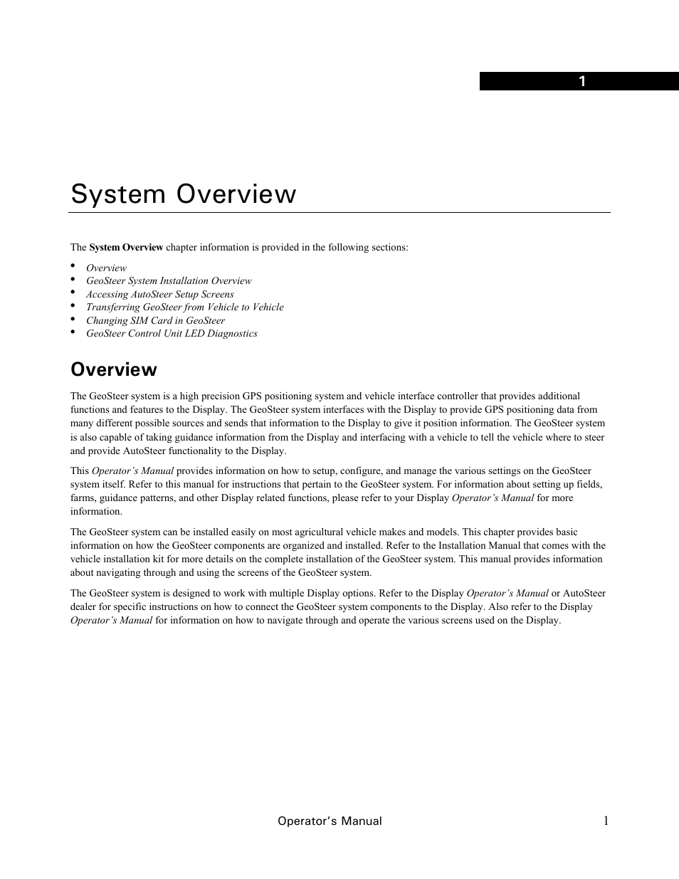 System overview, Overview | Ag Leader GeoSteer Operation Manual User Manual | Page 15 / 157