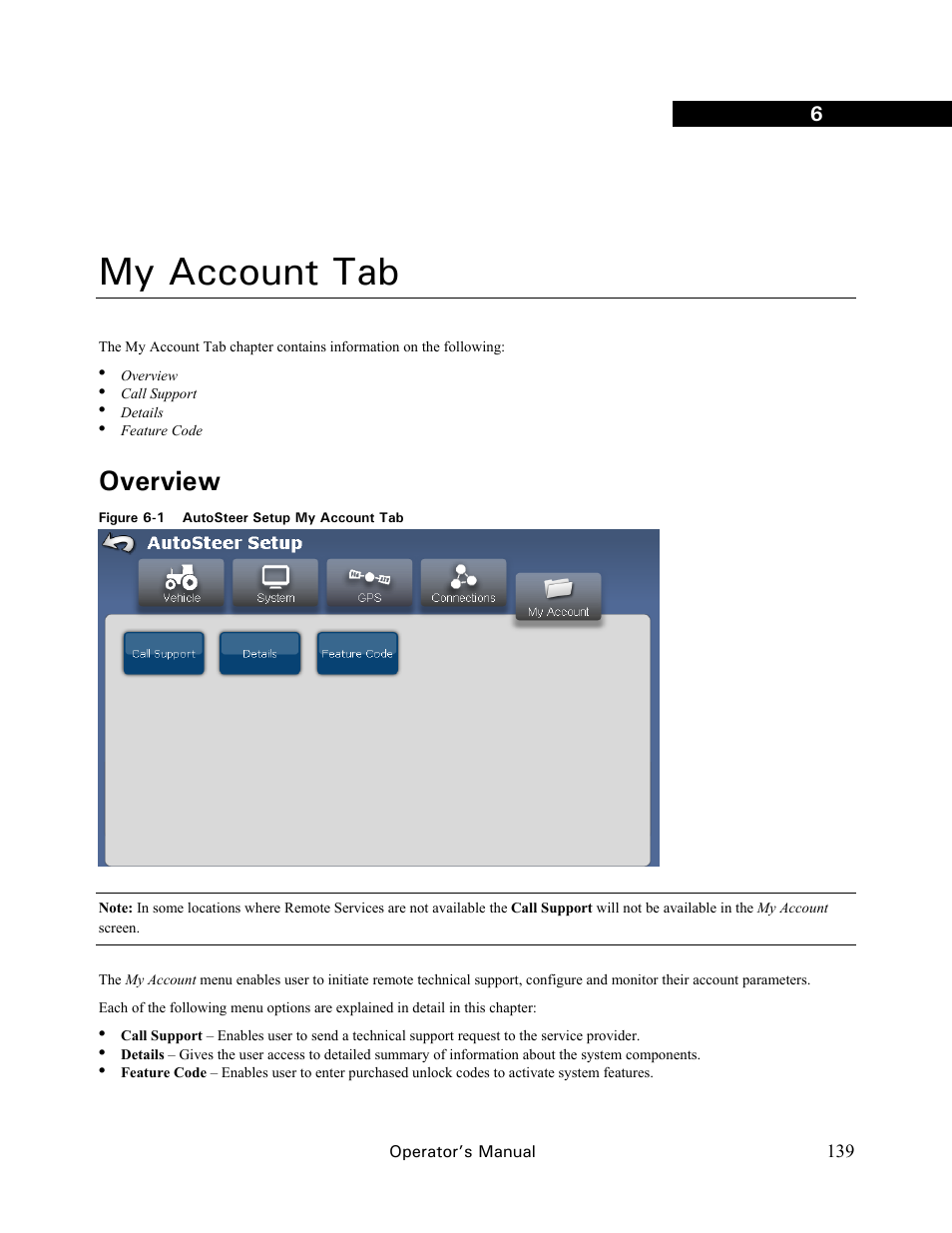 My account tab, Overview | Ag Leader GeoSteer Operation Manual User Manual | Page 153 / 157