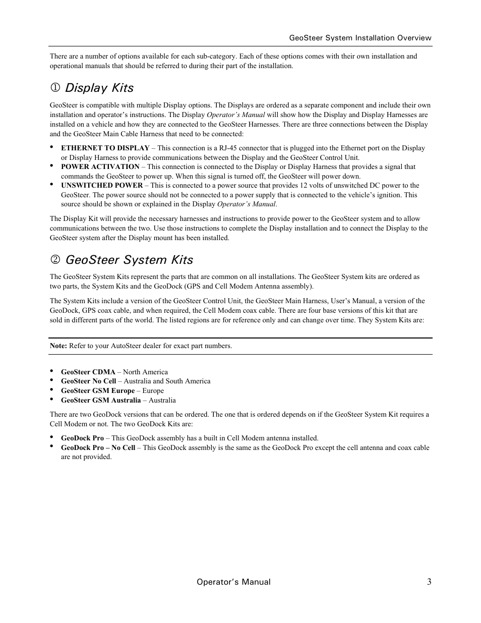 1display kits, 2geosteer system kits | Ag Leader GeoSteer Operation Manual User Manual | Page 17 / 157