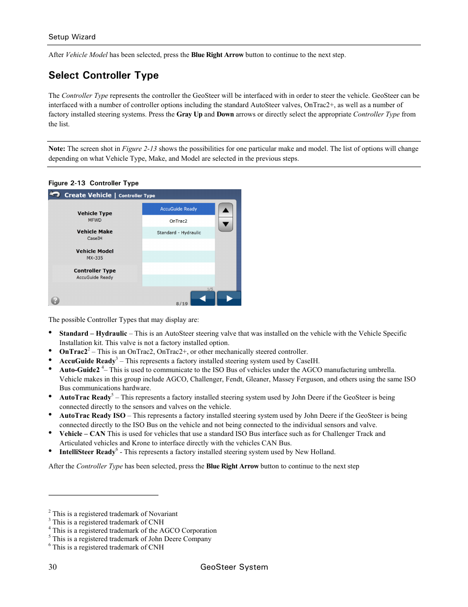 Select controller type, 30 geosteer system | Ag Leader GeoSteer Operation Manual User Manual | Page 44 / 157
