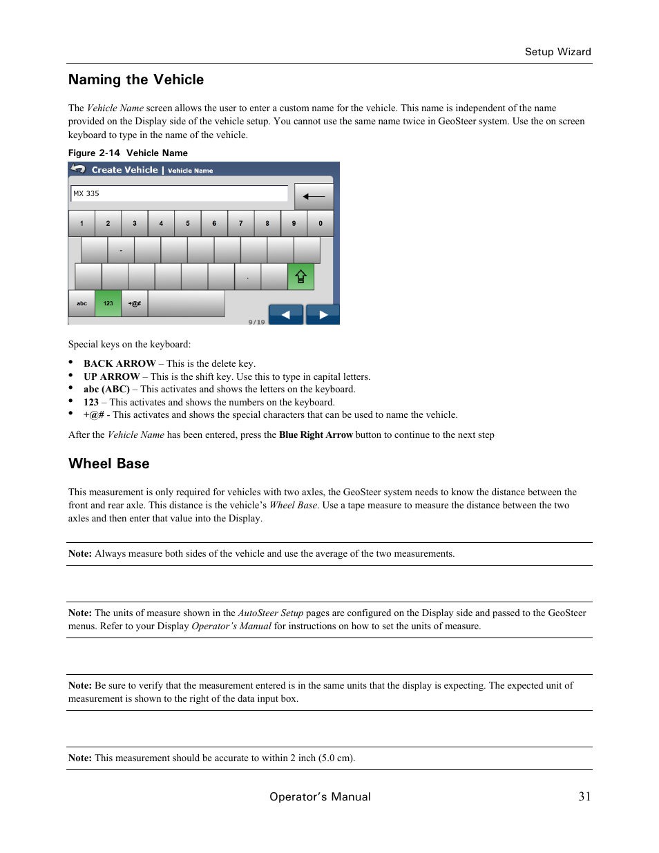 Naming the vehicle, Wheel base | Ag Leader GeoSteer Operation Manual User Manual | Page 45 / 157