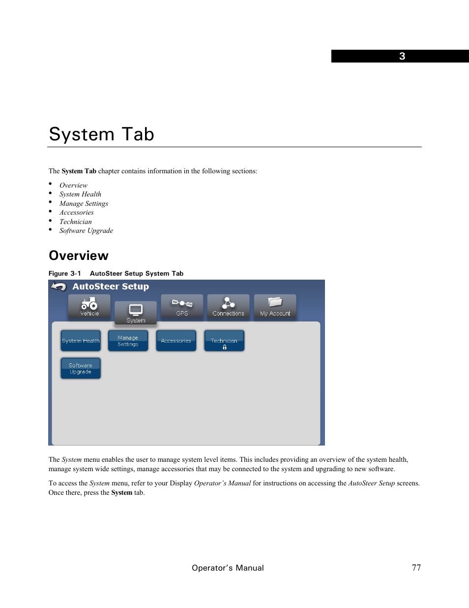 System tab, Overview | Ag Leader GeoSteer Operation Manual User Manual | Page 91 / 157