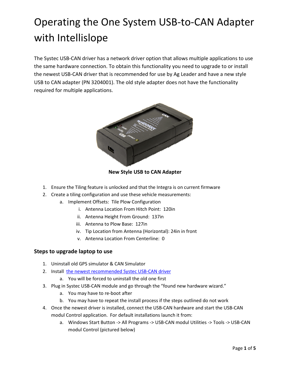 Ag Leader Intellislope CAN Simulator Operation User Manual | 5 pages