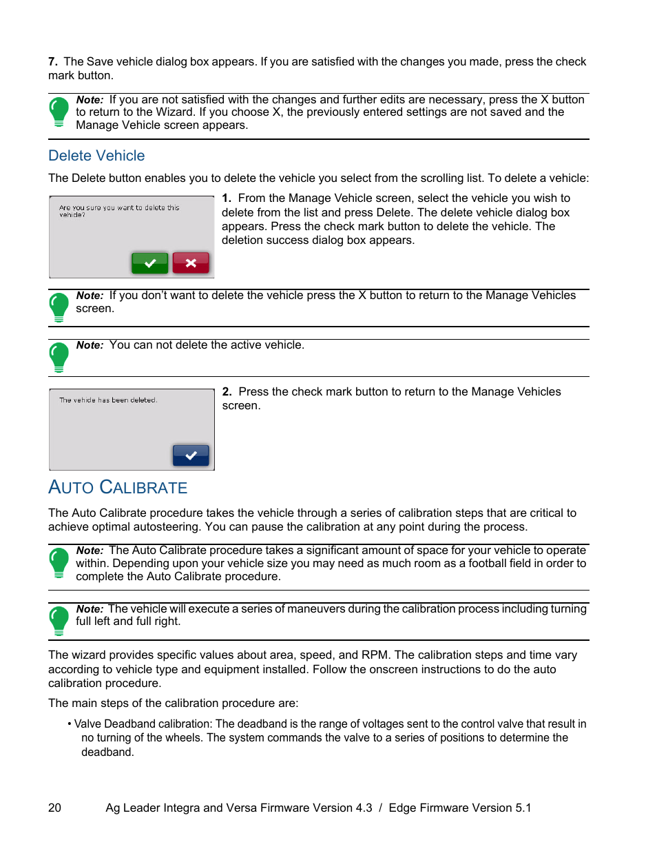 Delete vehicle, Auto calibrate, Alibrate | Ag Leader ParaDyme Operation Guide User Manual | Page 22 / 66