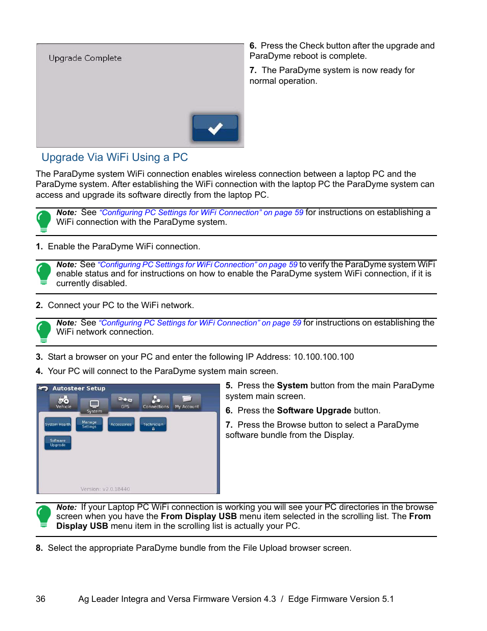 Upgrade via wifi using a pc | Ag Leader ParaDyme Operation Guide User Manual | Page 38 / 66