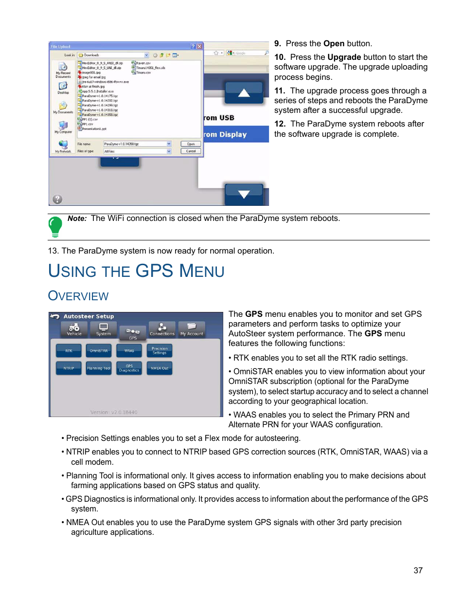 Using the gps menu, Overview, Using | Gps m, Sing | Ag Leader ParaDyme Operation Guide User Manual | Page 39 / 66