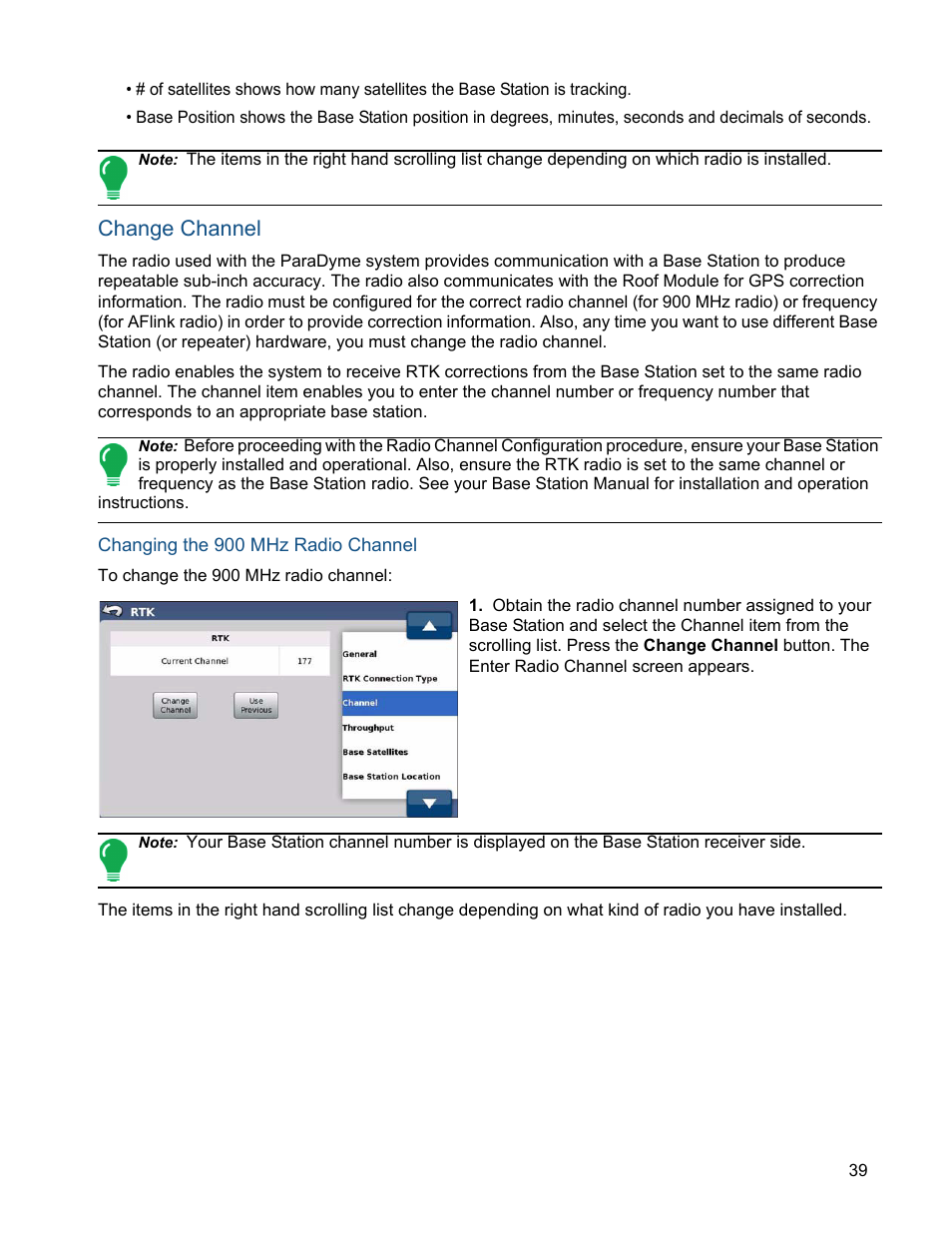 Change channel, Changing the 900 mhz radio channel | Ag Leader ParaDyme Operation Guide User Manual | Page 41 / 66