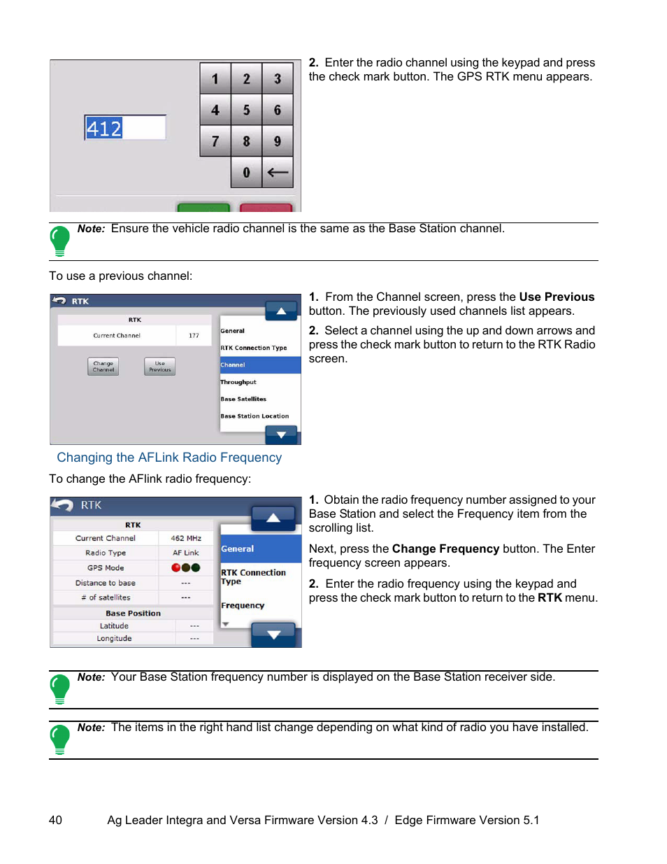 Changing the aflink radio frequency | Ag Leader ParaDyme Operation Guide User Manual | Page 42 / 66