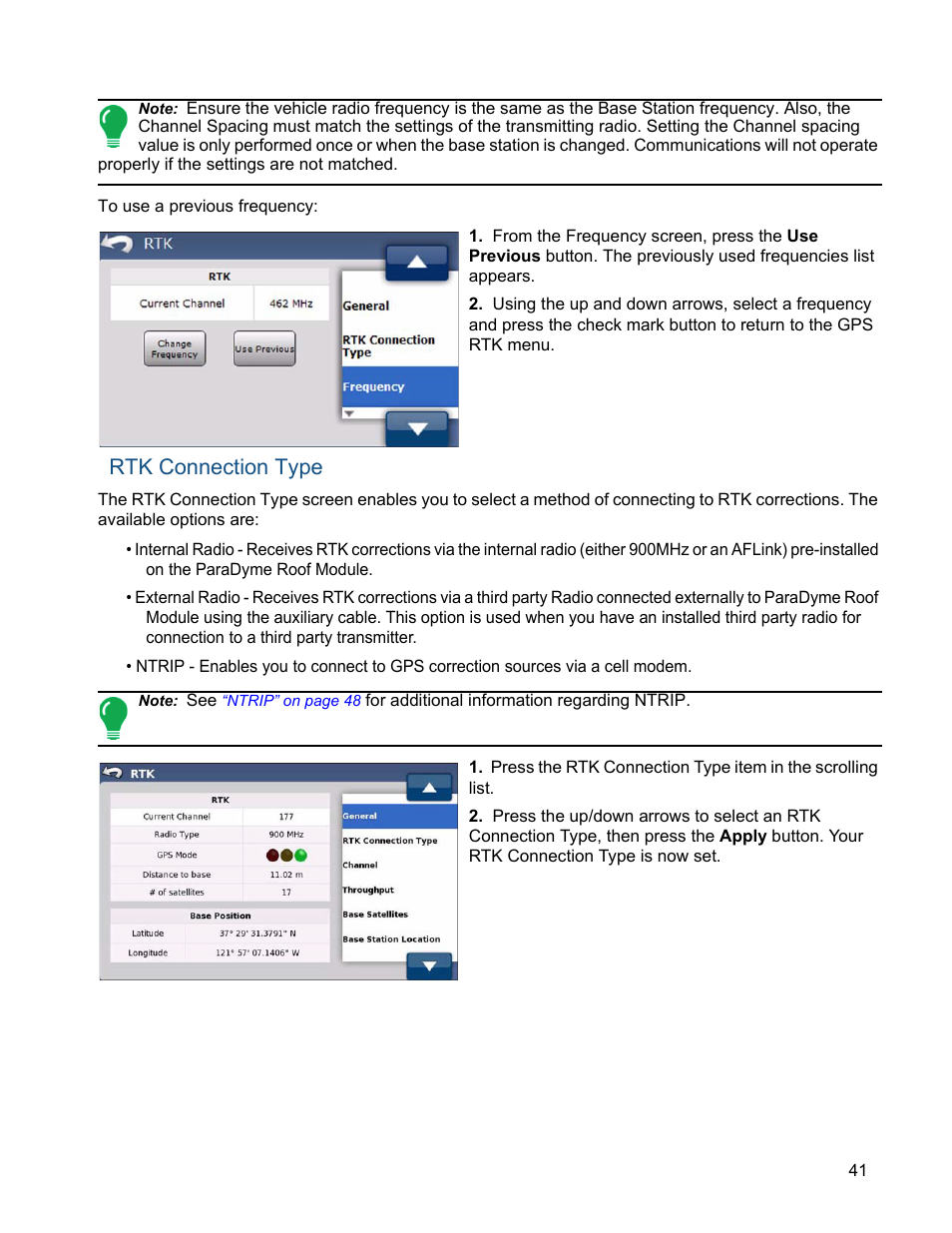 Rtk connection type | Ag Leader ParaDyme Operation Guide User Manual | Page 43 / 66