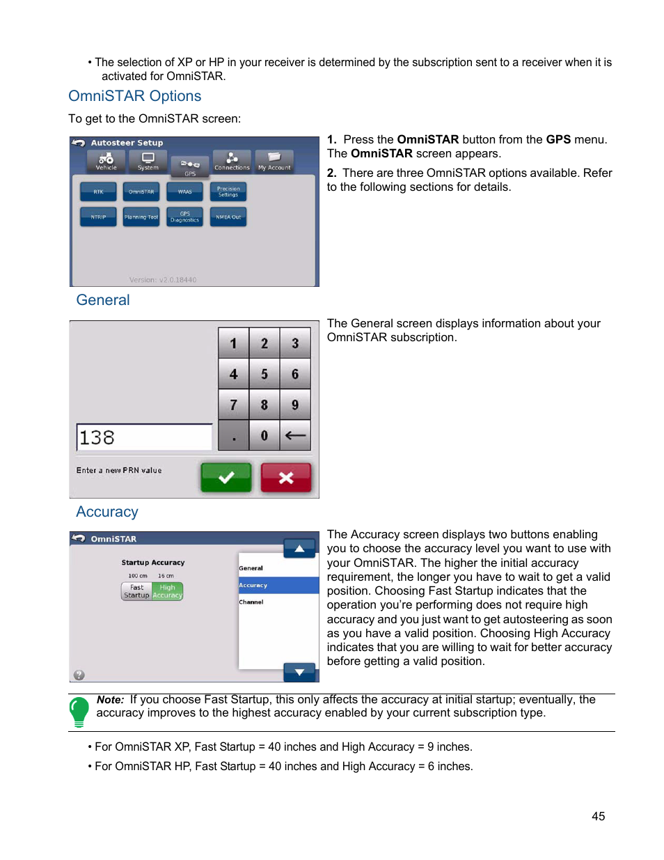 Omnistar options, General, Accuracy | Omnistar options general accuracy | Ag Leader ParaDyme Operation Guide User Manual | Page 47 / 66