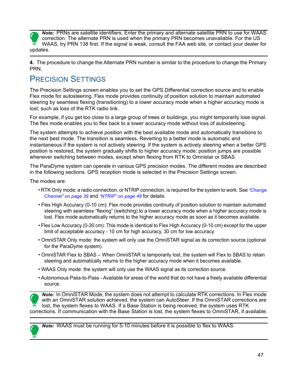 Precision settings, Recision, Ettings | Ag Leader ParaDyme Operation Guide User Manual | Page 49 / 66