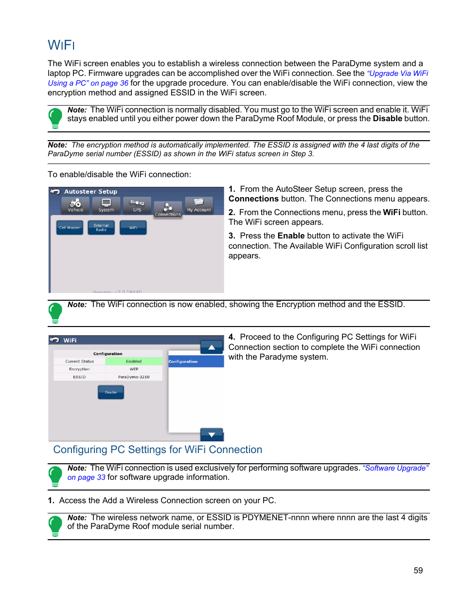 Wifi, Configuring pc settings for wifi connection | Ag Leader ParaDyme Operation Guide User Manual | Page 61 / 66