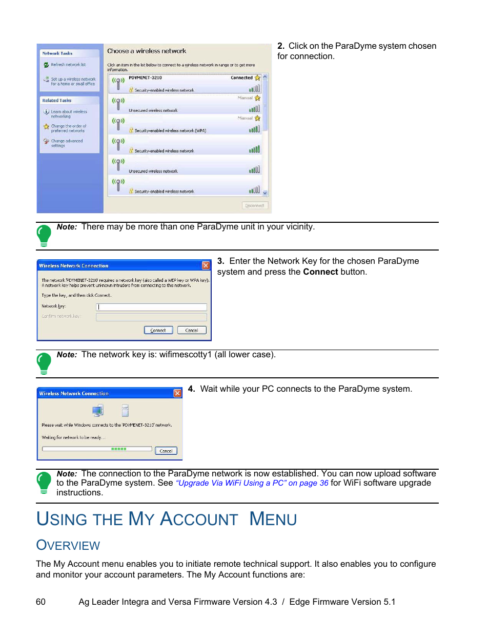 Using the my account menu, Overview, Sing | Ccount | Ag Leader ParaDyme Operation Guide User Manual | Page 62 / 66