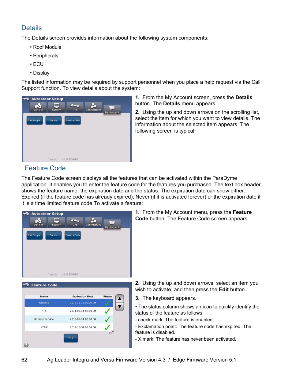 Details, Feature code, Details feature code | Ag Leader ParaDyme Operation Guide User Manual | Page 64 / 66