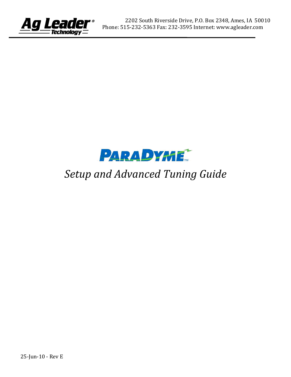 Ag Leader ParaDyme Setup and Advanced Tuning Guide User Manual | 30 pages
