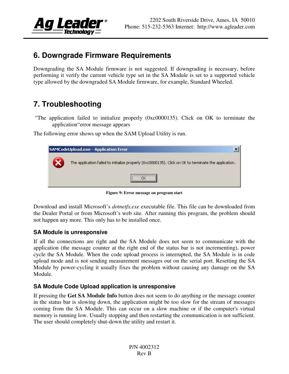 Downgrade firmware requirements, Troubleshooting | Ag Leader ParaDyme SAM Code Upload User Manual User Manual | Page 6 / 7