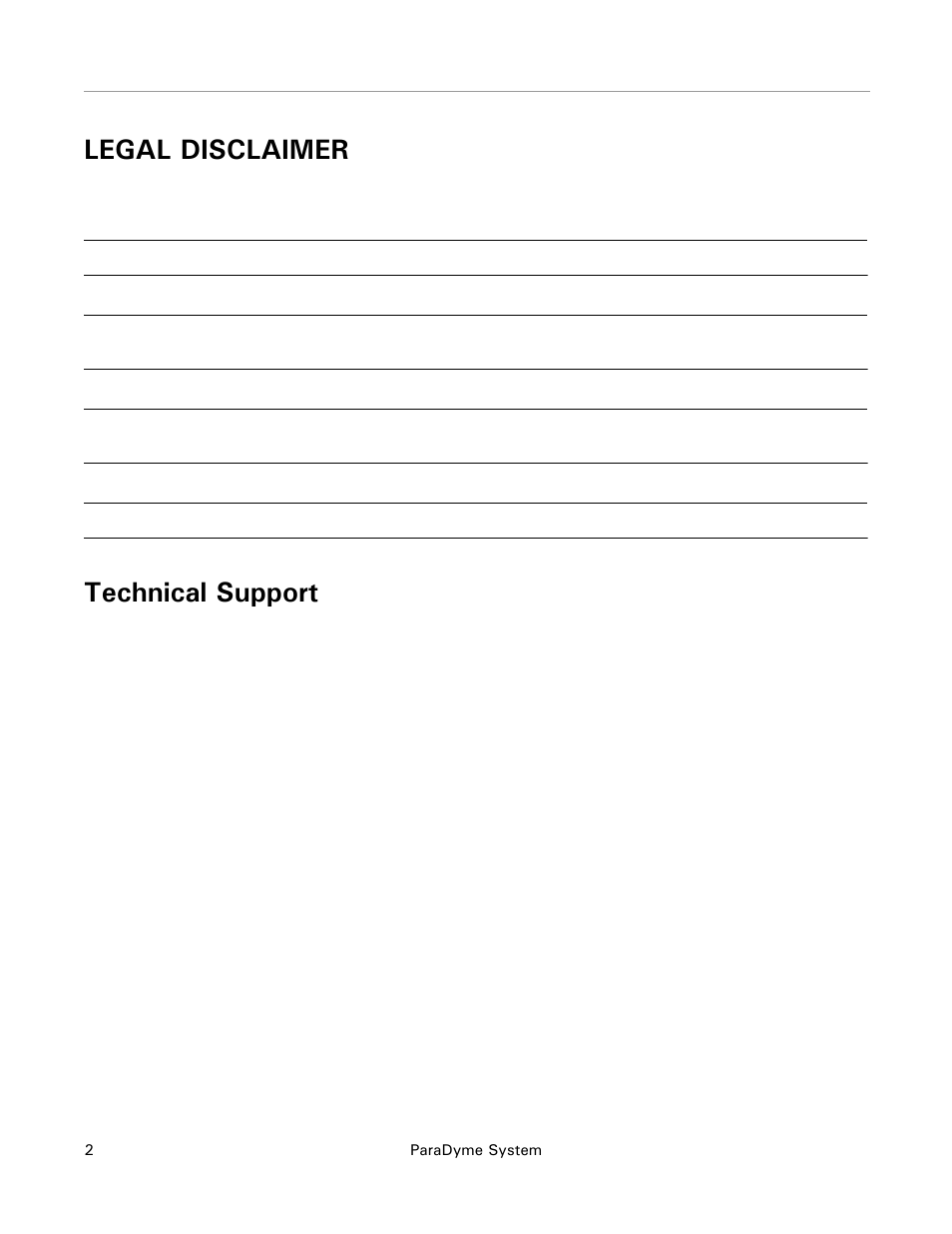 Legal disclaimer, Technical support | Ag Leader ParaDyme Auxiliary Harness Installation User Manual | Page 2 / 8