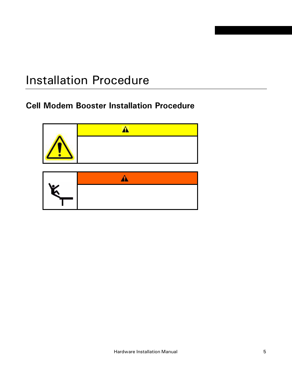 Installation procedure, Cell modem booster installation procedure, Caution | Warning | Ag Leader ParaDyme Cell Modem Booster Kit Installation User Manual | Page 11 / 32