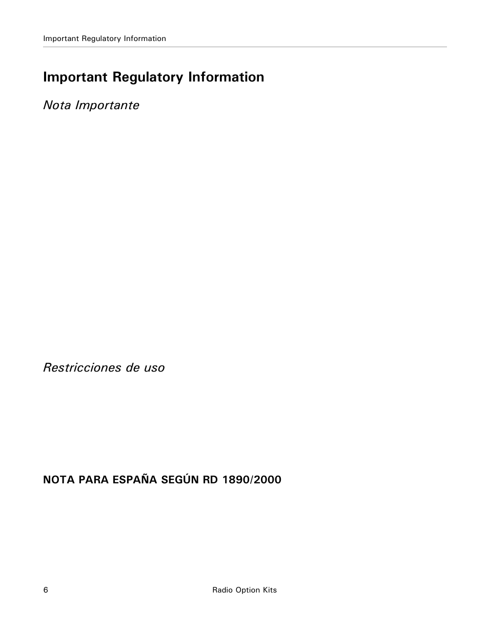 Important regulatory information, Nota importante, Restricciones de uso | Ag Leader ParaDyme Radio Option Kits Hardware Installation Guide User Manual | Page 12 / 54
