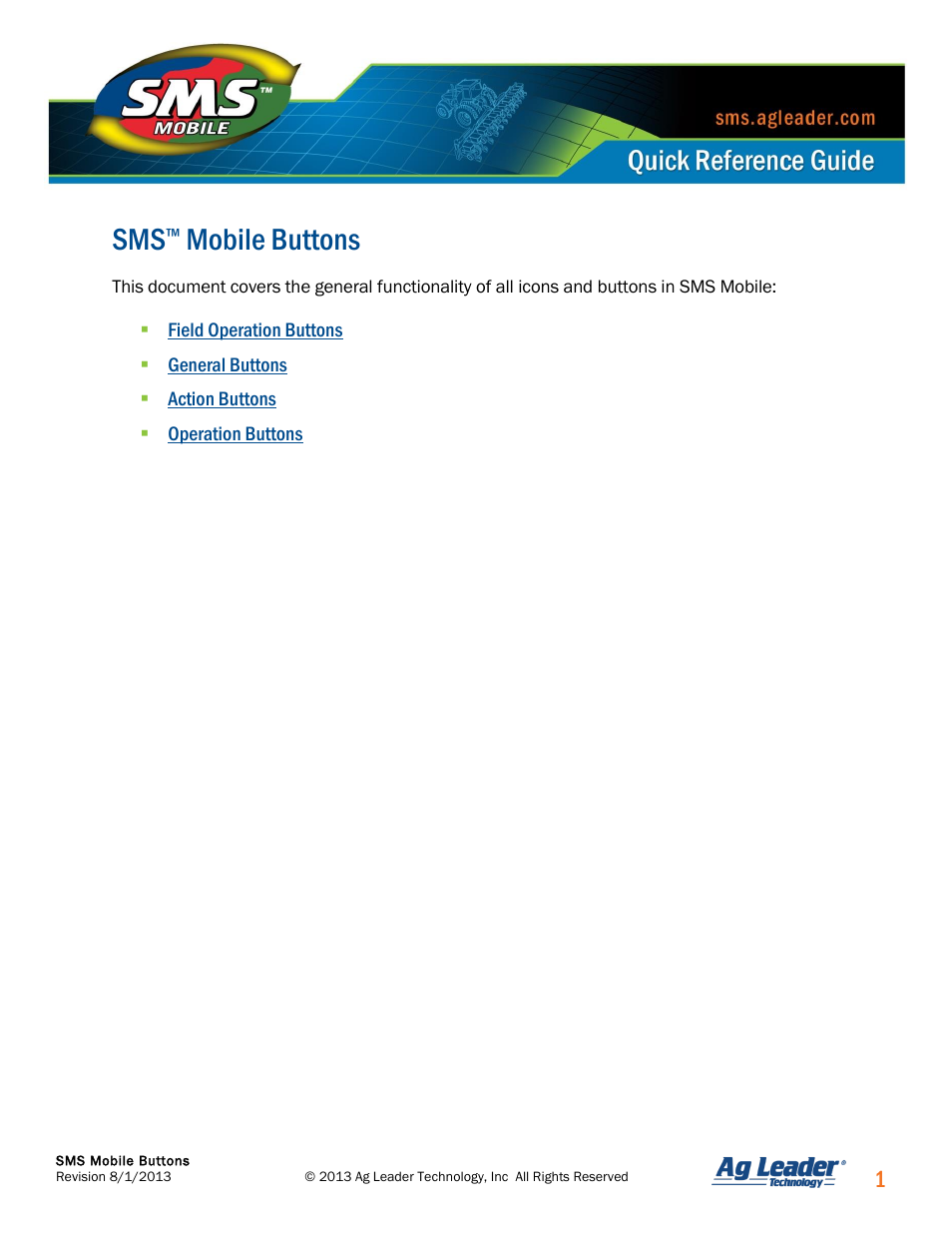 Mobile buttons | Ag Leader SMS Mobile Icons/Buttons Quick Start Guide User Manual | Page 2 / 11