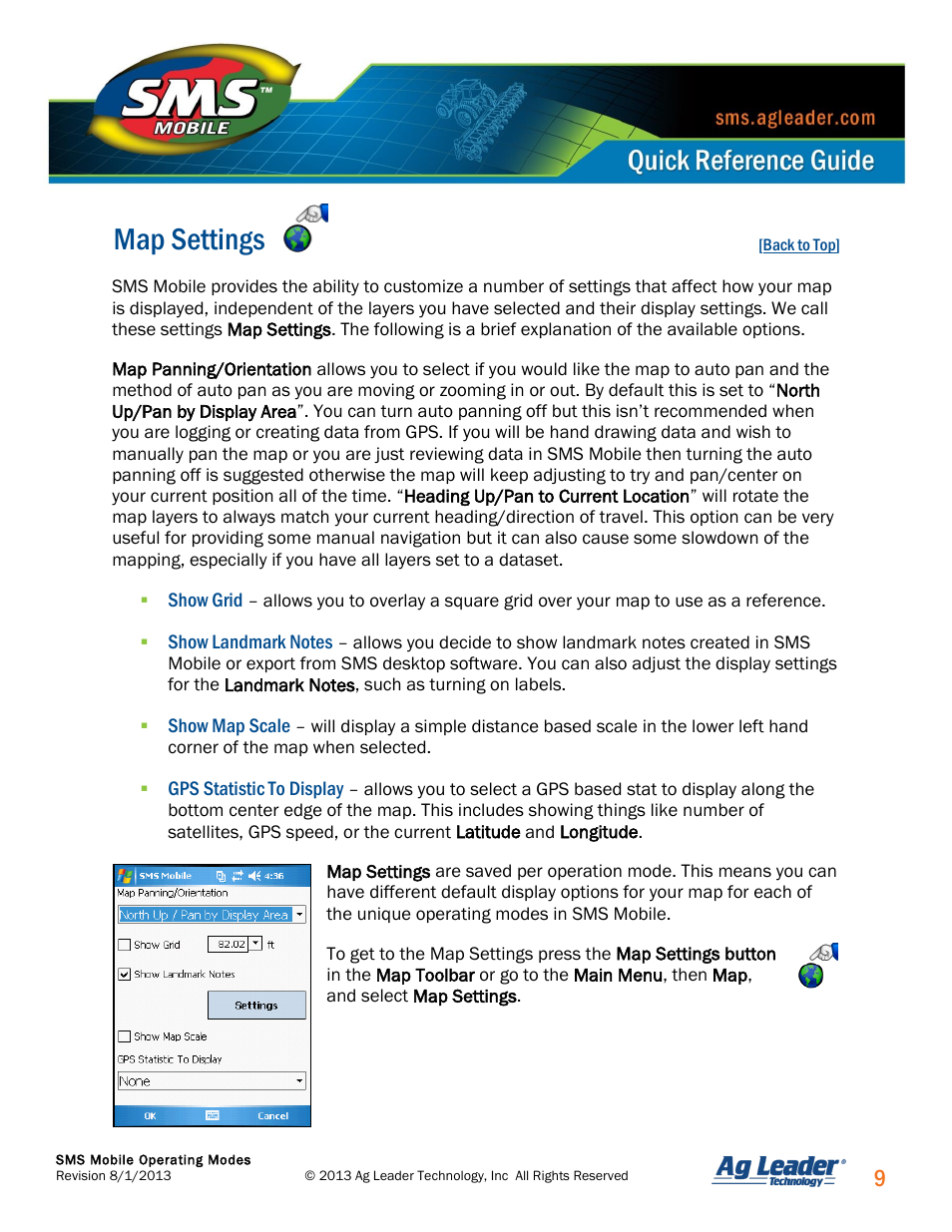 Map settings | Ag Leader SMS Mobile Operating Modes Quick Start Guide User Manual | Page 10 / 27
