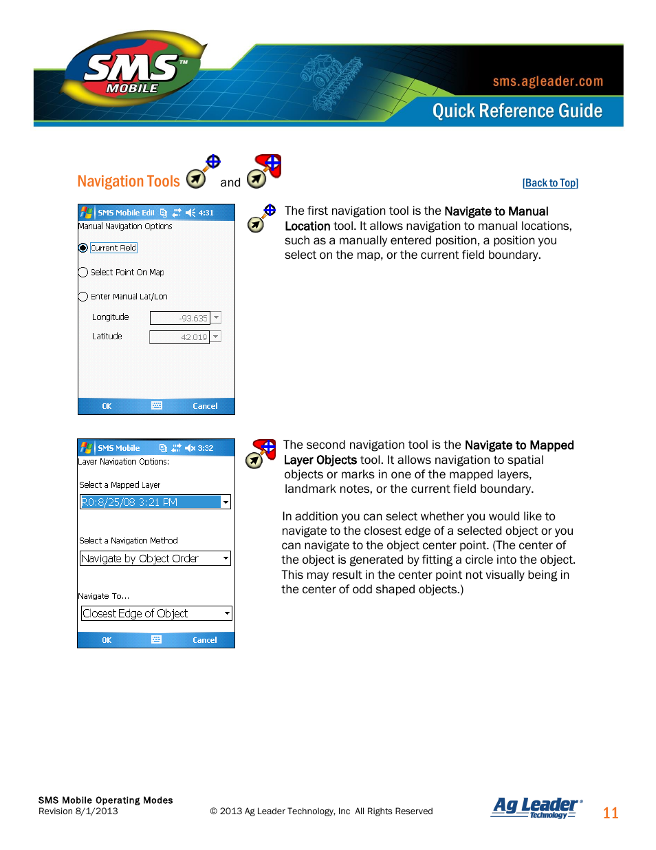 11 navigation tools | Ag Leader SMS Mobile Operating Modes Quick Start Guide User Manual | Page 12 / 27