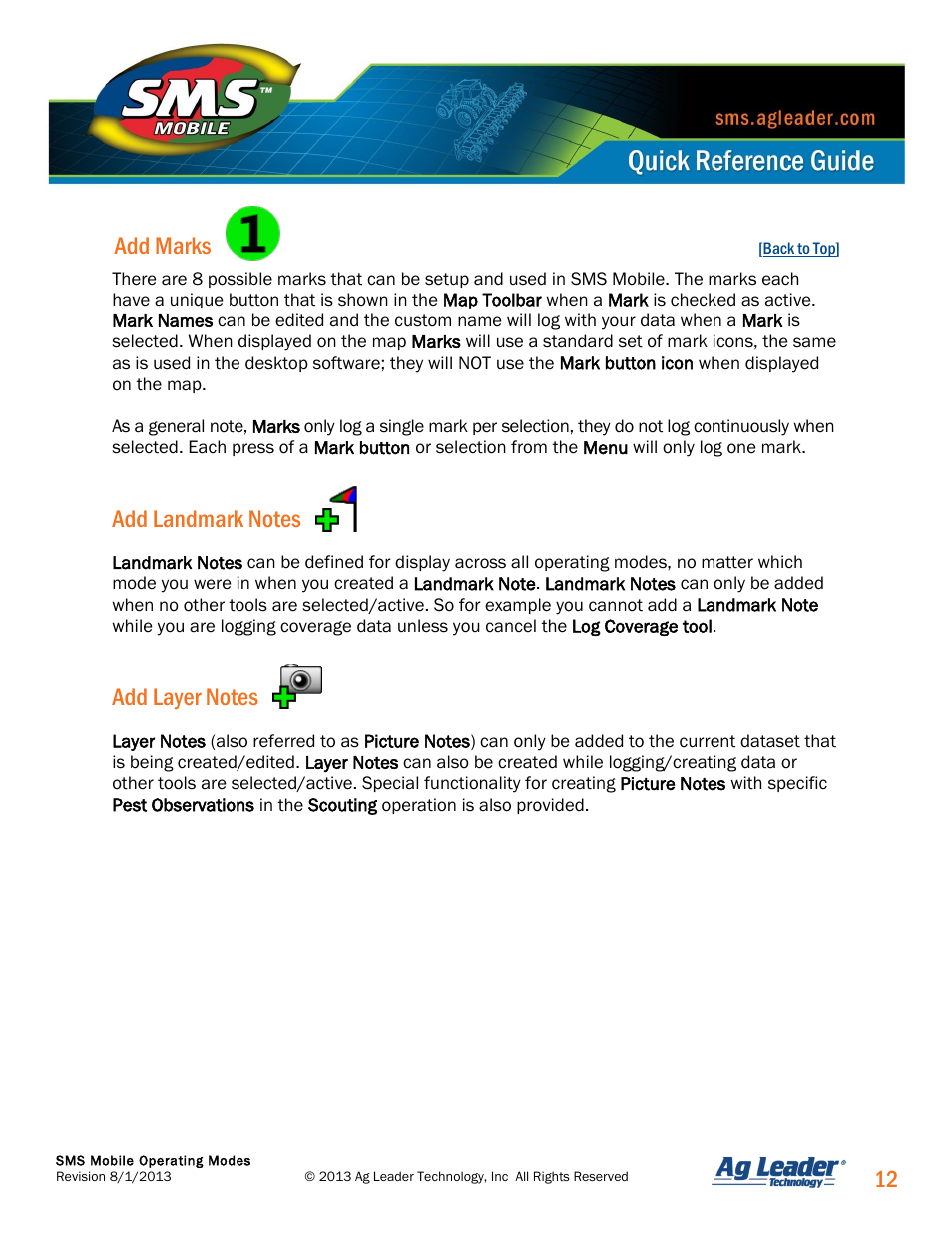 12 add marks | Ag Leader SMS Mobile Operating Modes Quick Start Guide User Manual | Page 13 / 27